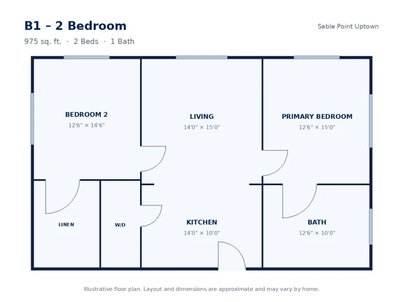 Floor plan drawing for B1 – 2 Bedroom