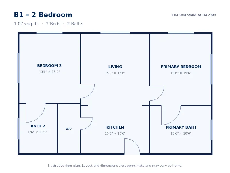 Floor plan drawing for B1 – 2 Bedroom