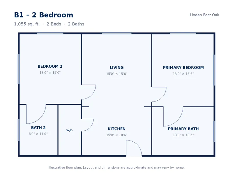 Floor plan drawing for B1 – 2 Bedroom