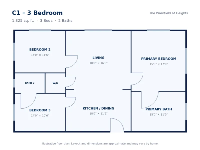 Floor plan drawing for C1 – 3 Bedroom