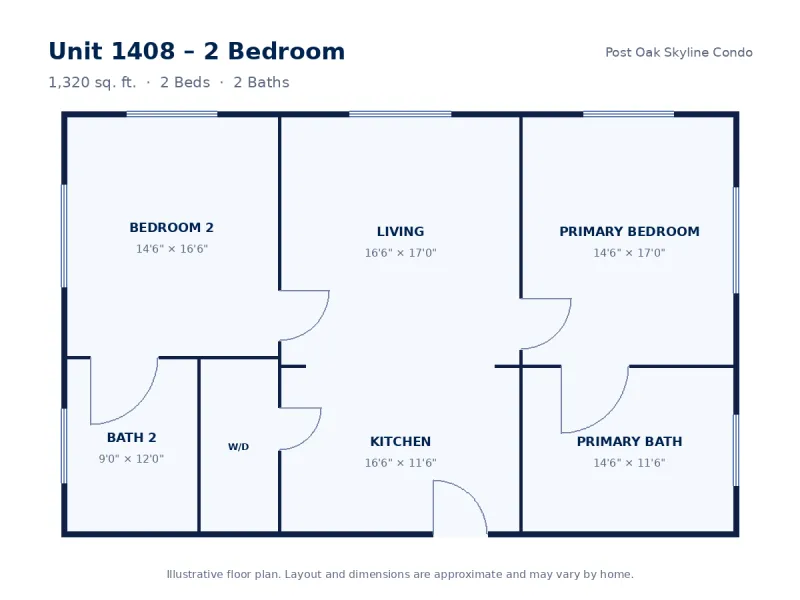 Floor plan drawing for Unit 1408 – 2 Bedroom