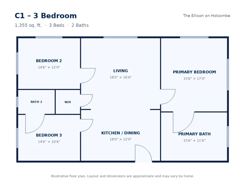 Floor plan drawing for C1 – 3 Bedroom