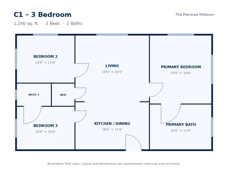 Floor plan drawing for C1 – 3 Bedroom
