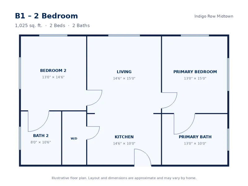 Floor plan drawing for B1 – 2 Bedroom