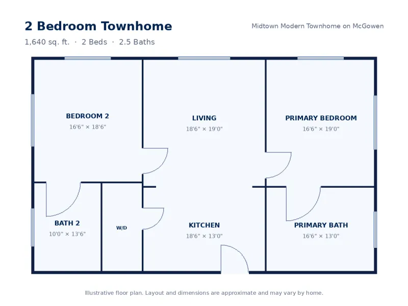 Floor plan drawing for 2 Bedroom Townhome
