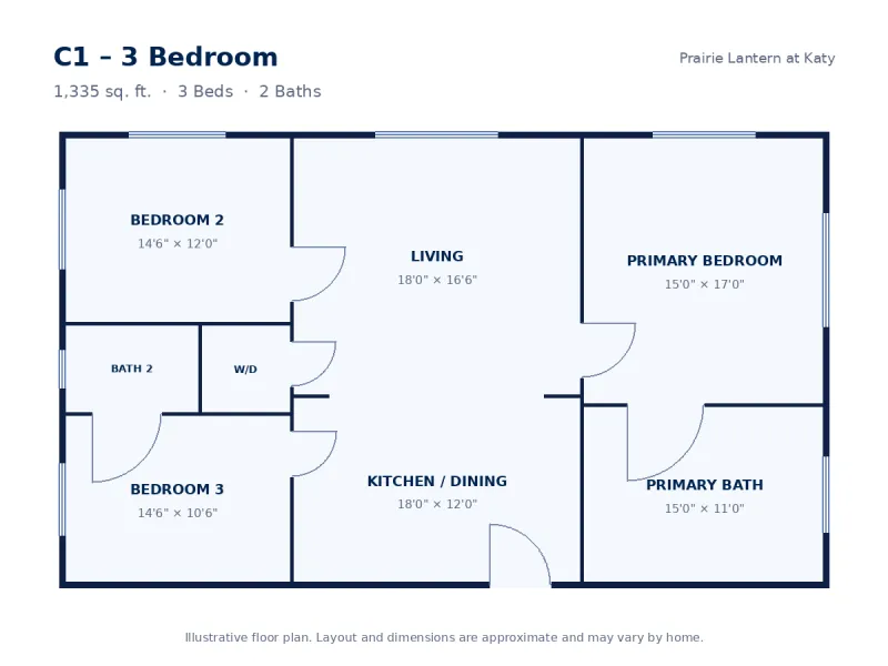 Floor plan drawing for C1 – 3 Bedroom