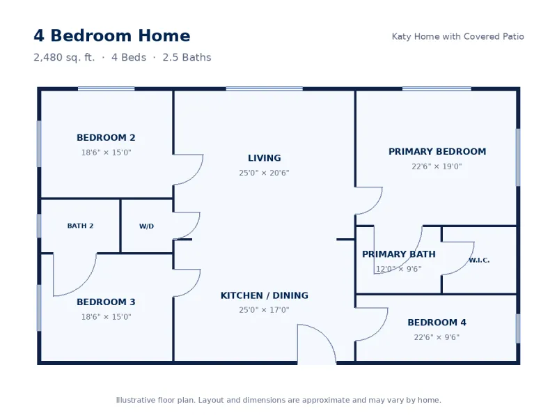 Floor plan drawing for 4 Bedroom Home