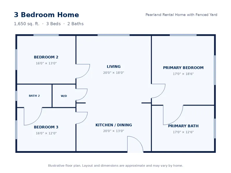 Floor plan drawing for 3 Bedroom Home