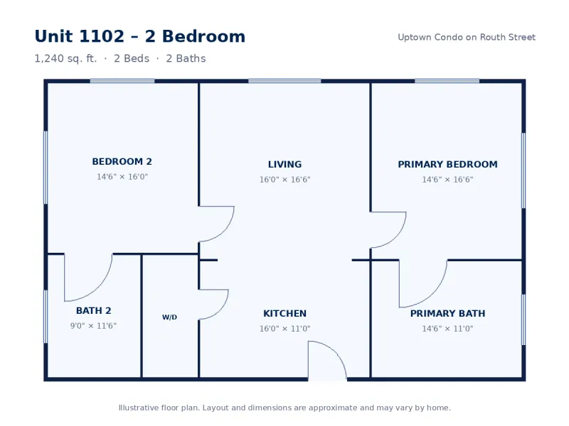 Floor plan drawing for Unit 1102 – 2 Bedroom