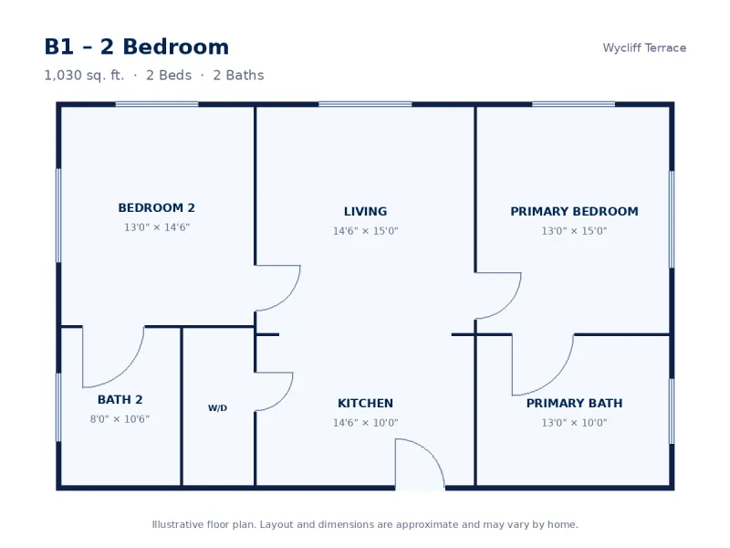 Floor plan drawing for B1 – 2 Bedroom