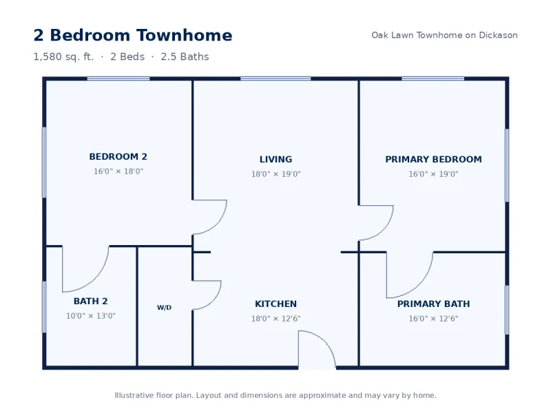 Floor plan drawing for 2 Bedroom Townhome