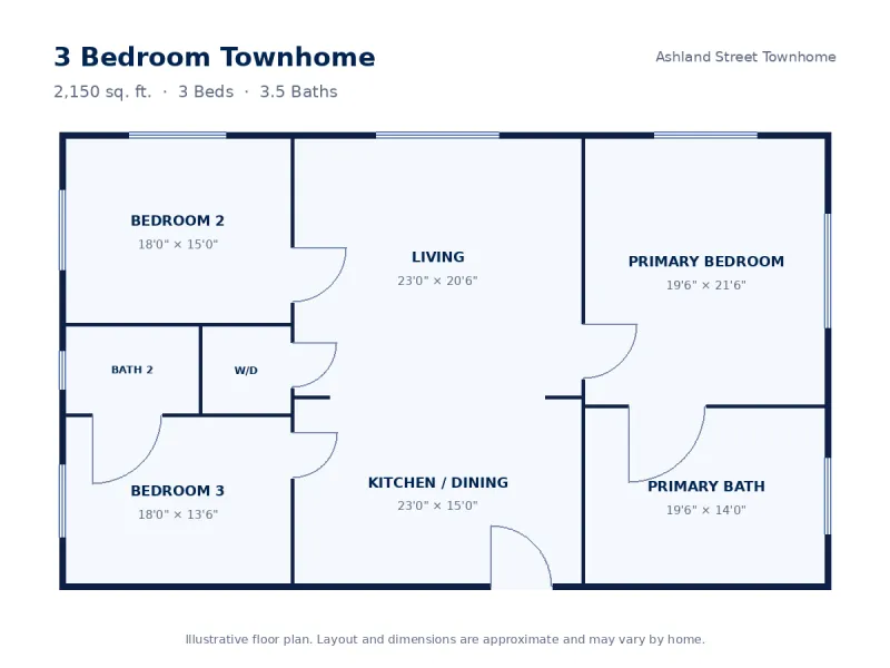 Floor plan drawing for 3 Bedroom Townhome