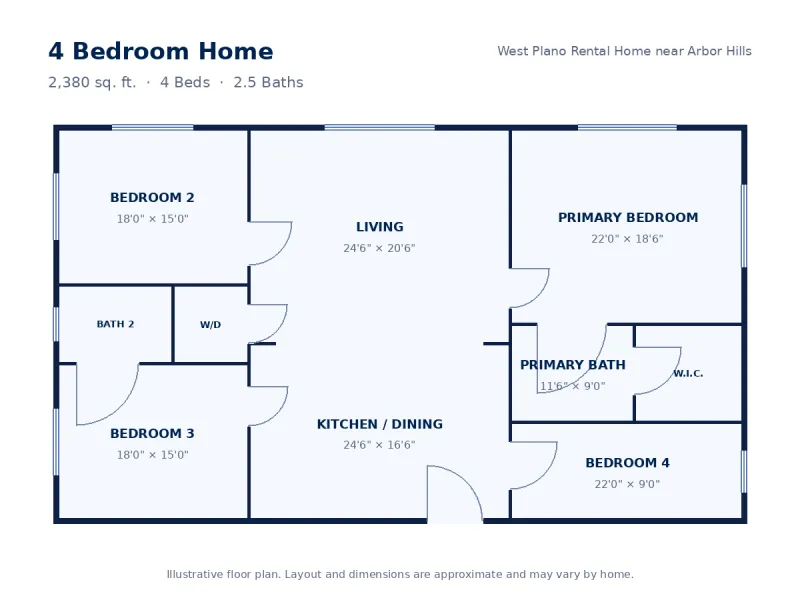 Floor plan drawing for 4 Bedroom Home
