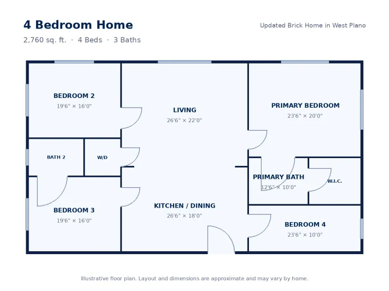 Floor plan drawing for 4 Bedroom Home
