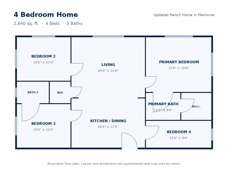 Floor plan drawing for 4 Bedroom Home