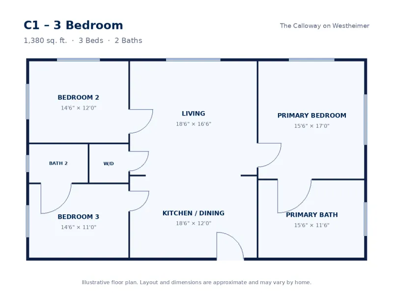 Floor plan drawing for C1 – 3 Bedroom